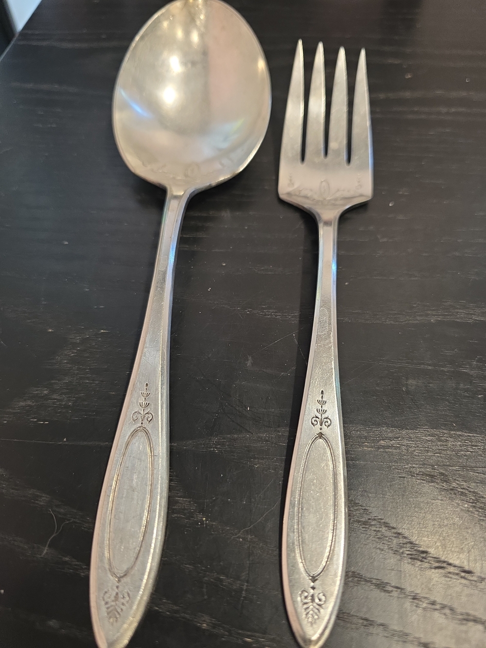 Vintage Oneida Silver Plated Serving Spoon And Serving Fork- "Adam Collection "